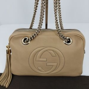 Gucci Soho Leather Double Chain Beige Bag